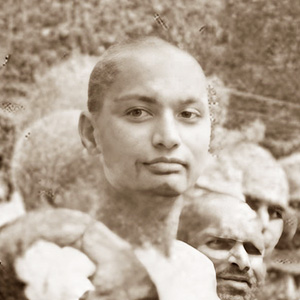 Swami Venkatesananda and Swami Chidananda are among the disciples who are helping ashram visitors meet with Master Sivananda. 