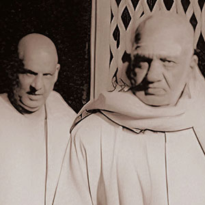 Swami Sivananda takes H.H. Swami Topovan Maharaj on a tour of the Sivananda Charitable Hospital and Sivananda Ashram. 