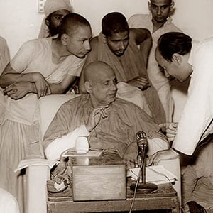 Recording session preparation for recording the voice of Swami Sivananda